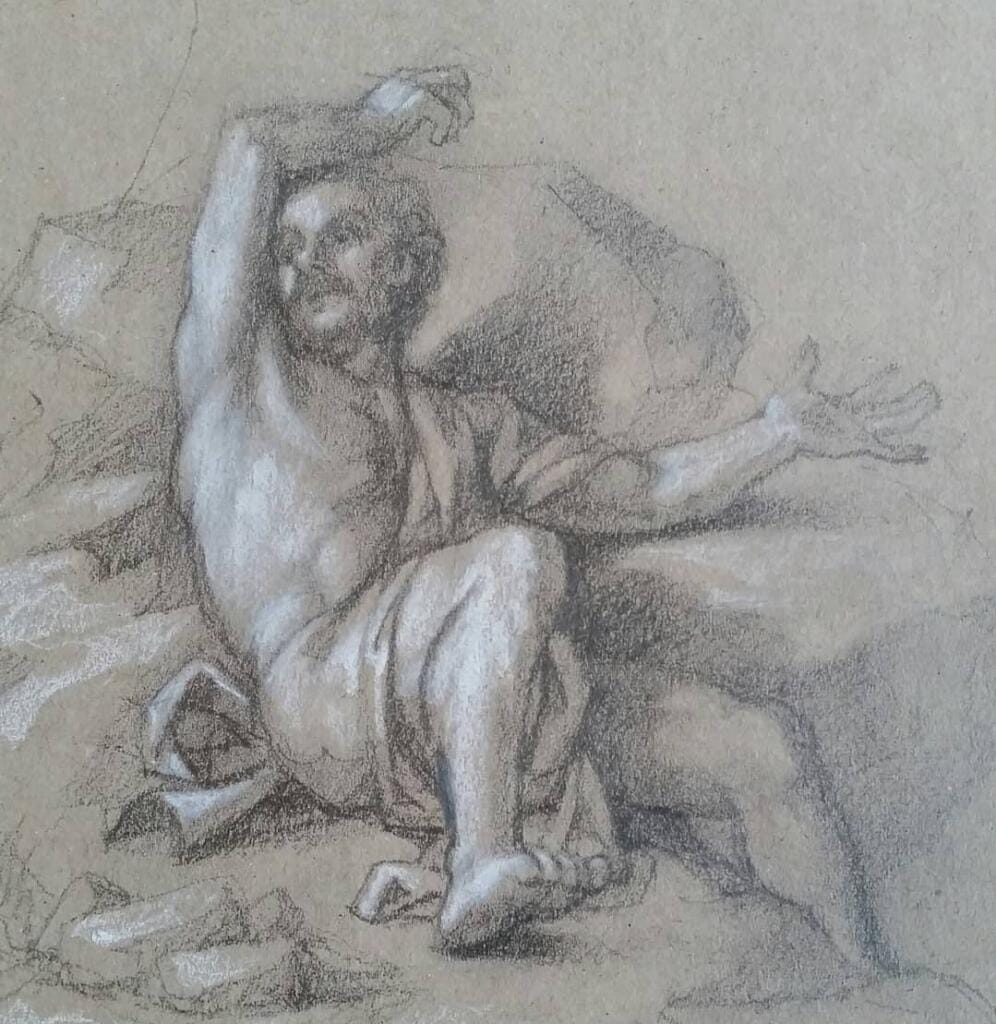 Studio uomo centrale - Bozzetto per la caduta dei giganti – Giorgio Esposito